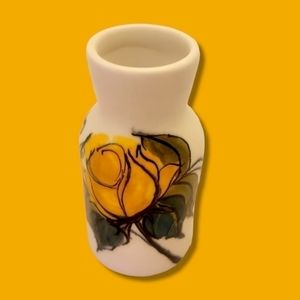 1958 Arabia Finland Handpainted Vase With Yellow Rose Hilkka-Liisa Sign